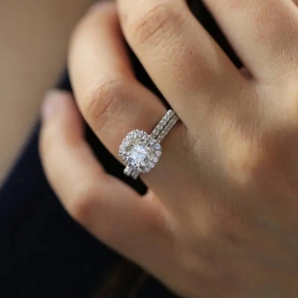 Womens Inlaid Square Shape 2 pc Set Zircon Promise Engagement Fashion Ri…